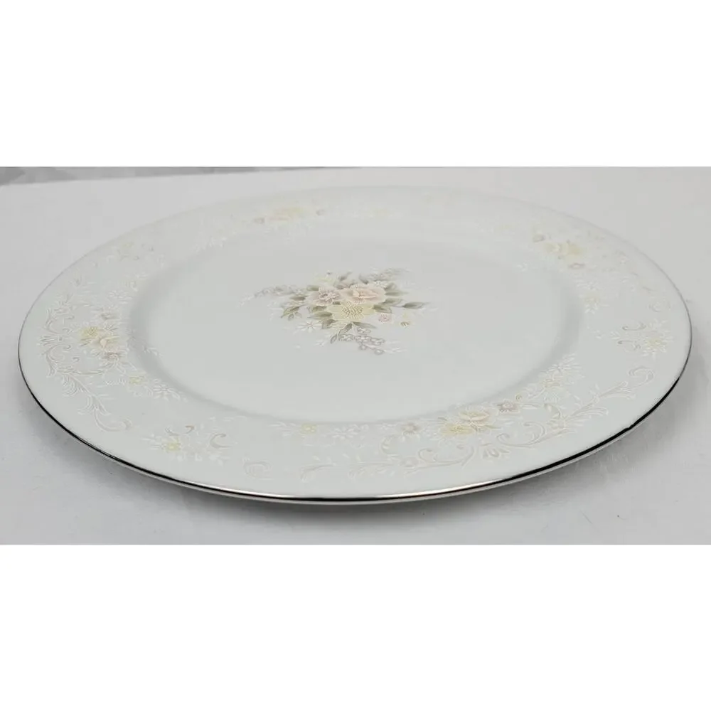 Crescent Fine China Jie Pai Dinner Plate Painted Golden Flowers and Accents